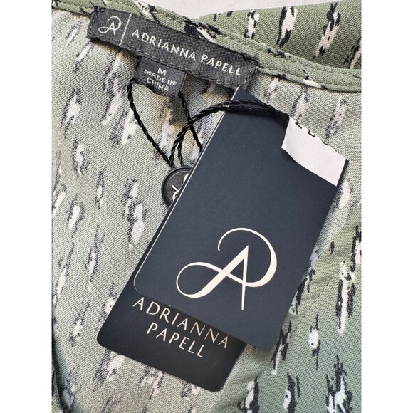 Adrianna Papell Size Medium Flutter Sleeve V Neck Olive Black NWT Polyester - Picture 4 of 8